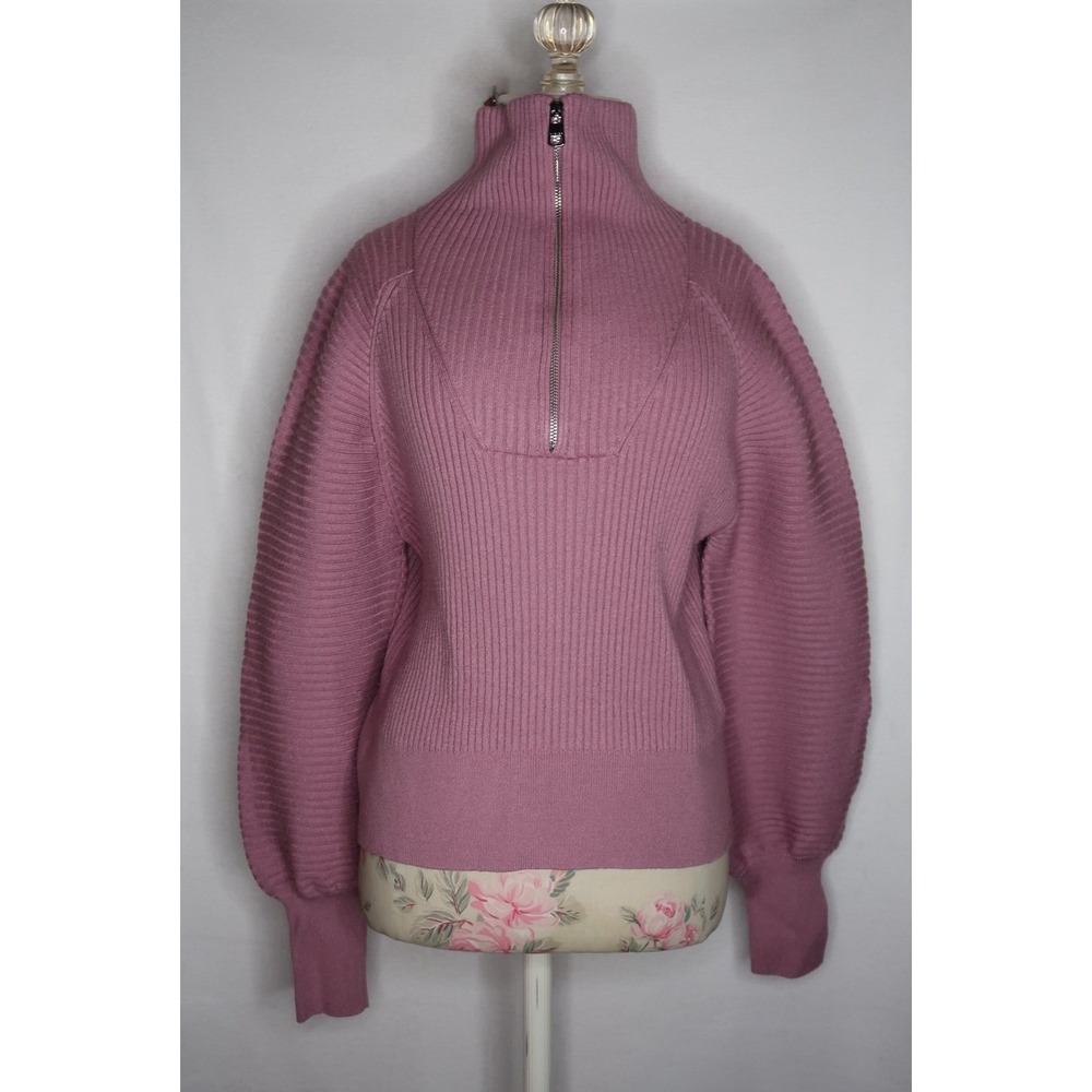 Varley Reid Half Zip Knit Sweater Womens S Smoky Grape Ribbed Balloon Sleeve EUC